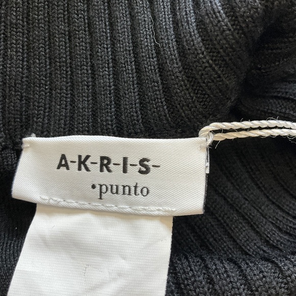 AKRIS PUNTO BLACK / CARAMEL RIBBED WOOL KNIT PULLOVER SWEATER - Picture 4 of 6